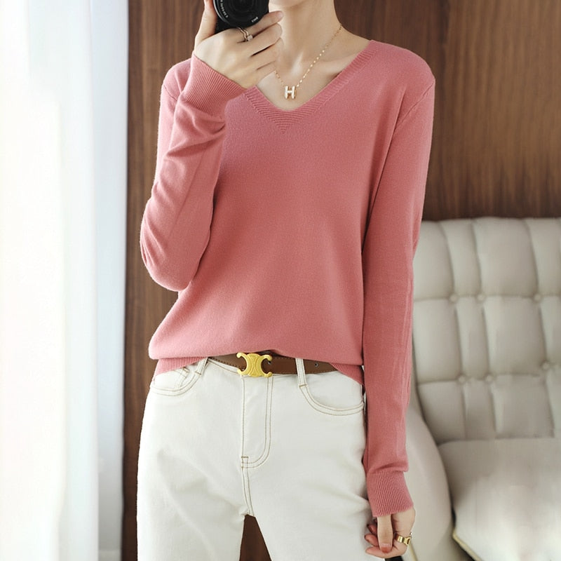 sweater V-neck pullover thin sweater loose version cardigan