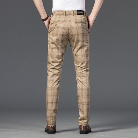 Men Trousers Business Stripe Plaid Trouser Suit Pants
