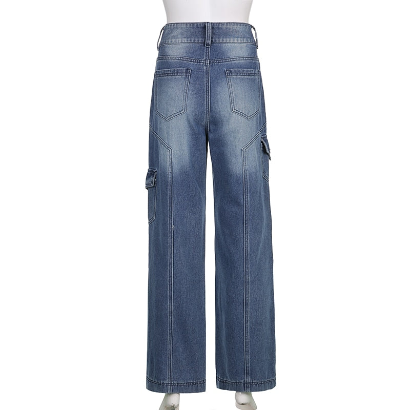 Pockets High Waist Baggy Jeans Women Pants Straight Leg