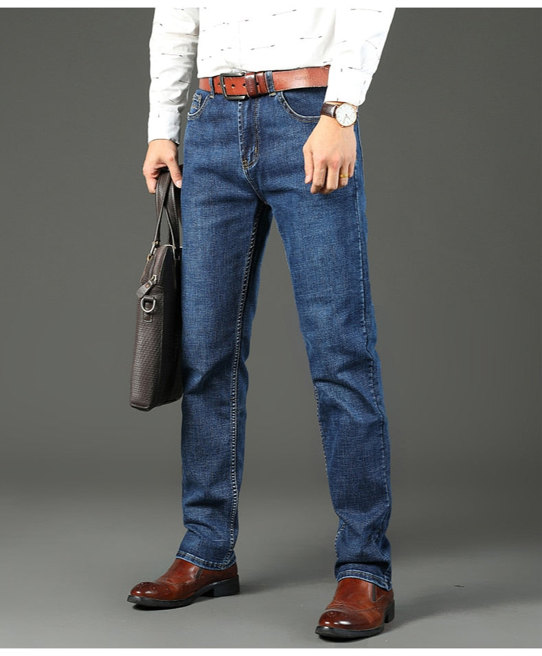 Men Jeans Business Stretch Slim Jeans Classic Trousers Denim Pants