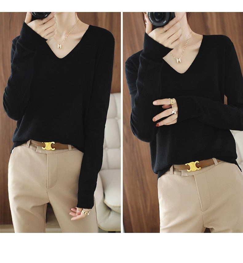 sweater V-neck pullover thin sweater loose version cardigan