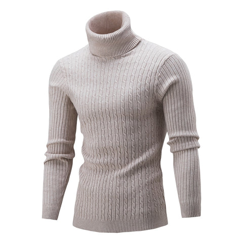 Men Turtleneck Sweater Pullovers Rollneck Knitted Sweater Warm Jumper Slim Fit