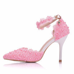 shoes high heels ankle strap pumps women shoes rhinestone lace