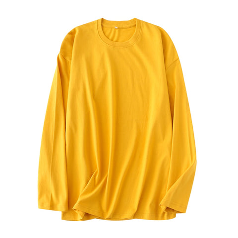 Women Yellow Long Sleeve T shirts Tees Lady Basic Black White Tops