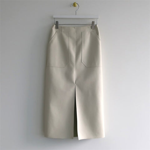 Women Skirts High Waist Pockets Package Front Split Zipper Midi Pencil Skirt