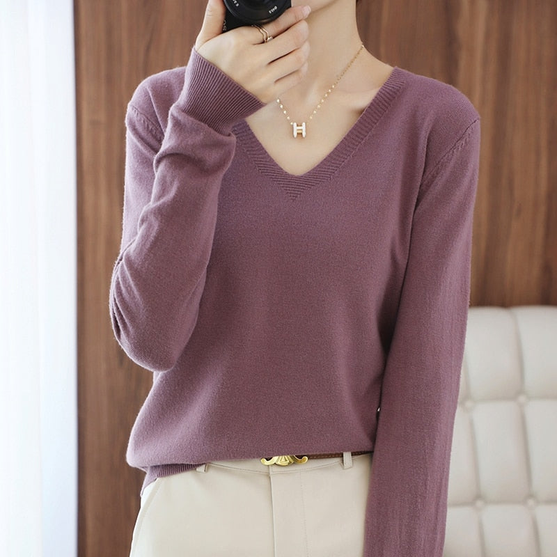 sweater V-neck pullover thin sweater loose version cardigan