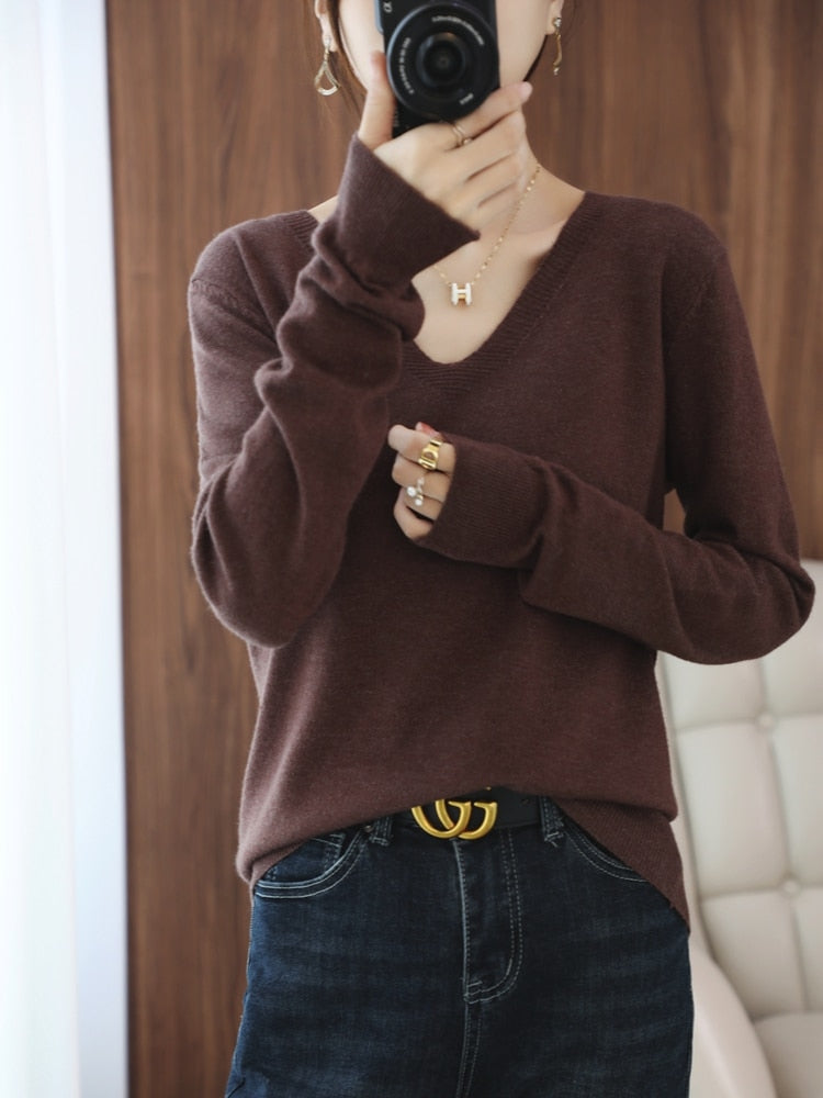 sweater V-neck pullover thin sweater loose version cardigan