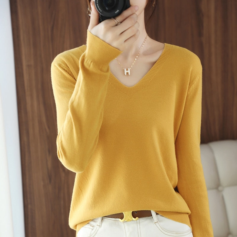 sweater V-neck pullover thin sweater loose version cardigan