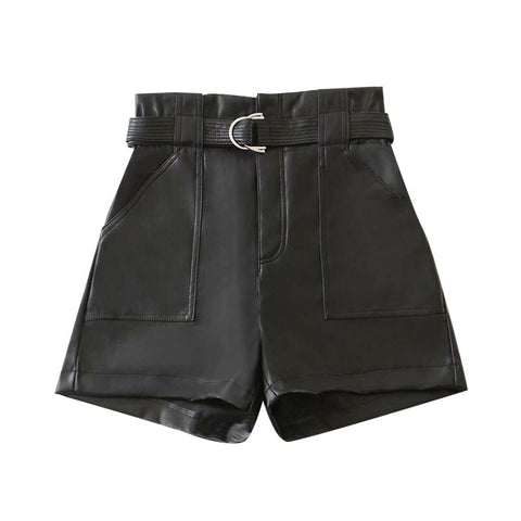 Women Belt Shorts High Waist Zipper Fly Pockets Short Pants