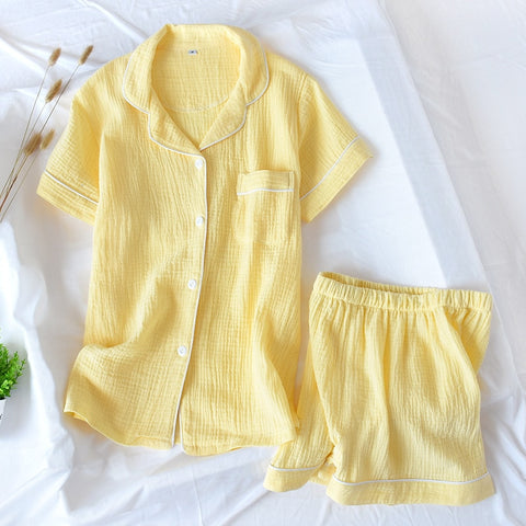 Women Pajamas Set Comfort Gauze Cotton Sleepwear Set Thin Loose