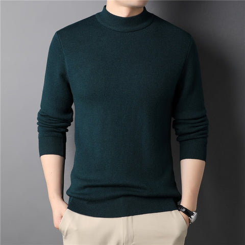 Men Sweater Half Turtleneck Knit Pullovers Youth Slim Knitwear Sweater