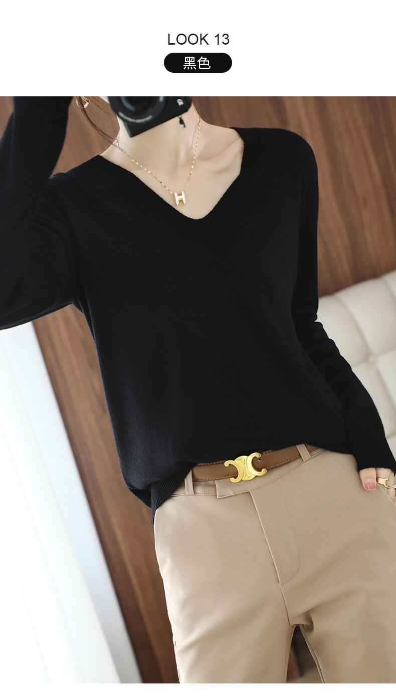 sweater V-neck pullover thin sweater loose version cardigan