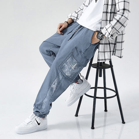 Jeans Men Loose Joggers Jeans Cargo Pants Ankle-Length Denim Trousers
