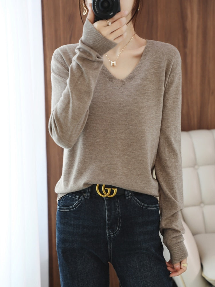 sweater V-neck pullover thin sweater loose version cardigan