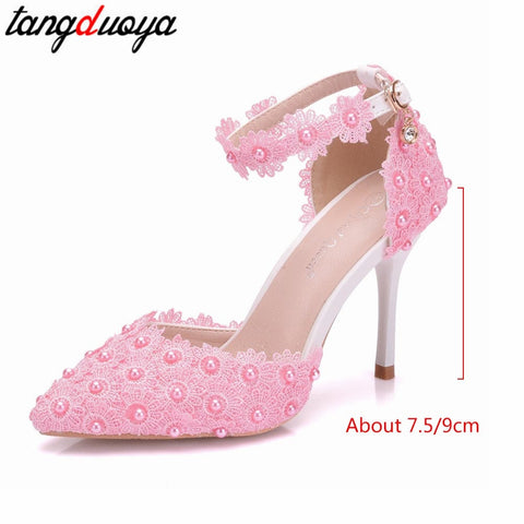shoes high heels ankle strap pumps women shoes rhinestone lace
