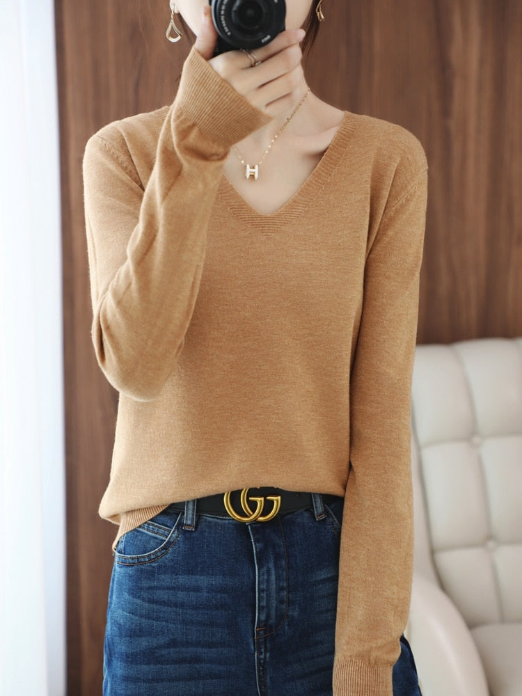 sweater V-neck pullover thin sweater loose version cardigan