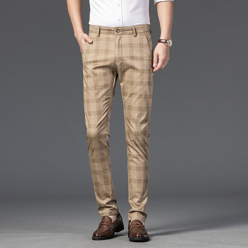 Men Trousers Business Stripe Plaid Trouser Suit Pants