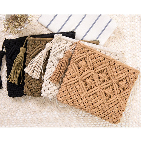 Women Purse Crossbody Bag Woven Tassel Bag Crochet Simple Shoulder Bags