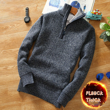 Men Fleece Thicker Half Zipper Warm Pullover Slim Knitted Wool Sweaters