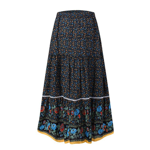 Maxi Skirts Women's Printed Sundress Elastic High Waist Casual Floral Ruffle Robe