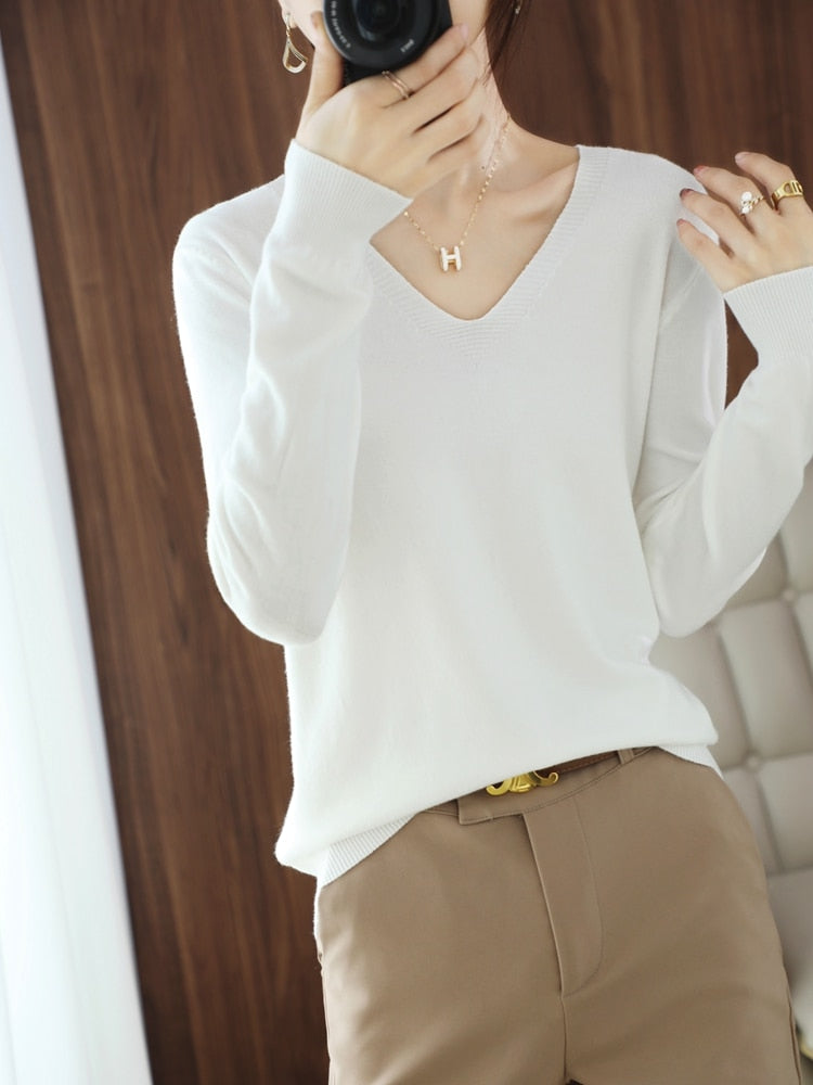 sweater V-neck pullover thin sweater loose version cardigan