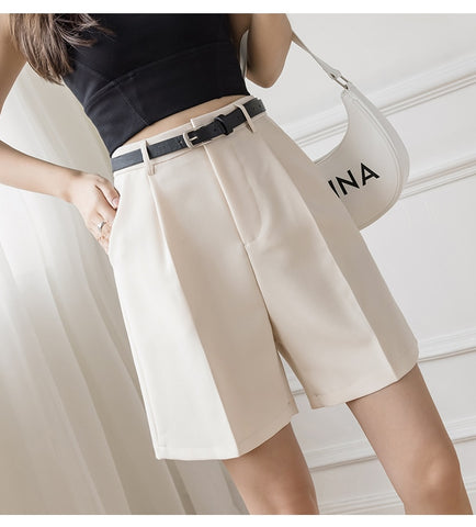Loose Wide Leg Shorts High Waist Suit Knee Length Trousers