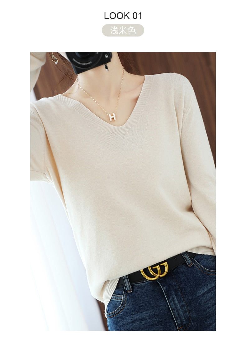 sweater V-neck pullover thin sweater loose version cardigan