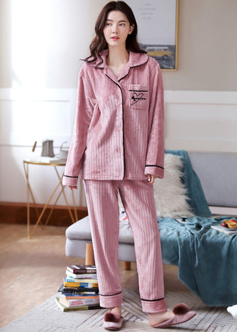 Women Thicken Warm Soft Pajamas Sets Long Sleeve Flannel