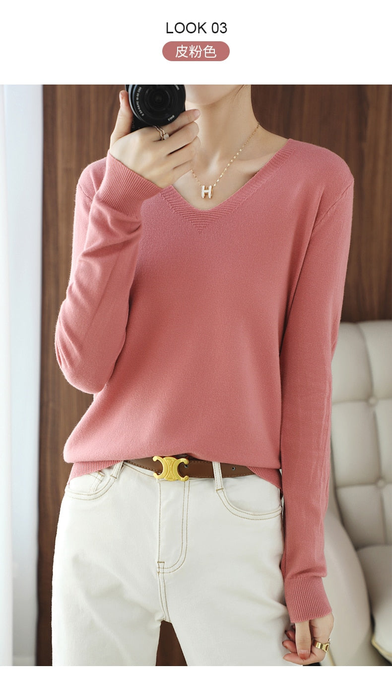 sweater V-neck pullover thin sweater loose version cardigan