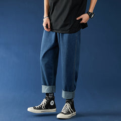Jeans Trousers Mens Vintage Straight Baggy Belt Jeans Denim Pants