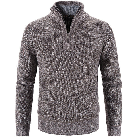 Winter Thick Knitted Sweater Pullovers Zipper Slim Fit Knit Pullovers Men Sweater