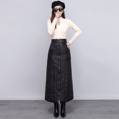 vintage high waist autumn winter casual loose long womens skirt