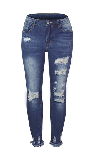 Pencil Pants Ripped Slim Fit High Waist Jeans Woman