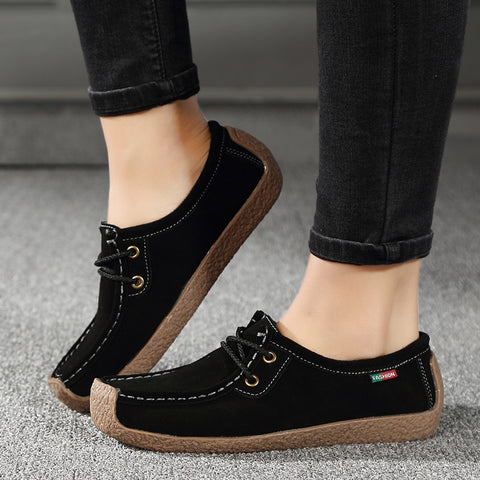 Women Shoes Flats Leather Sneakers Comfortable Walking Footwear Loafers