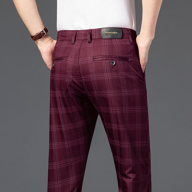 Men Trousers Business Stripe Plaid Trouser Suit Pants