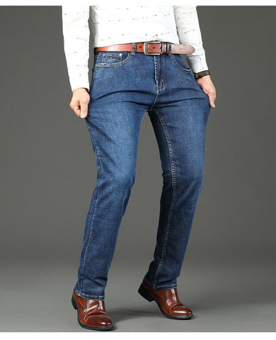 Men Jeans Business Stretch Slim Jeans Classic Trousers Denim Pants
