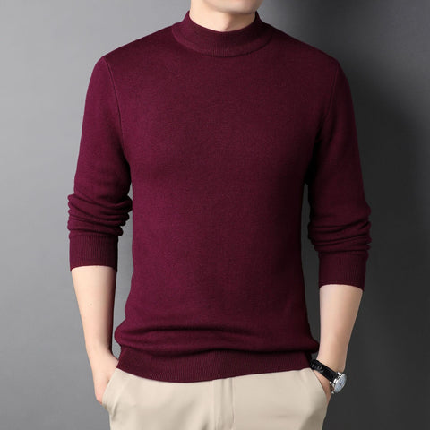 Men Sweater Half Turtleneck Knit Pullovers Youth Slim Knitwear Sweater