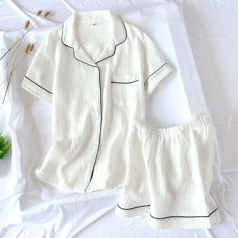 Women Pajamas Set Comfort Gauze Cotton Sleepwear Set Thin Loose