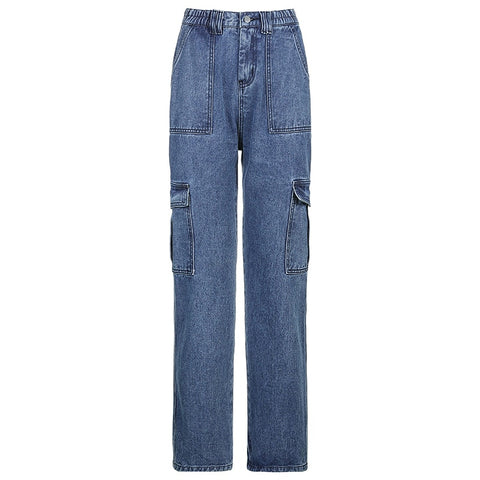 Pockets Patchwork Baggy Jeans Women Trouser Loose
