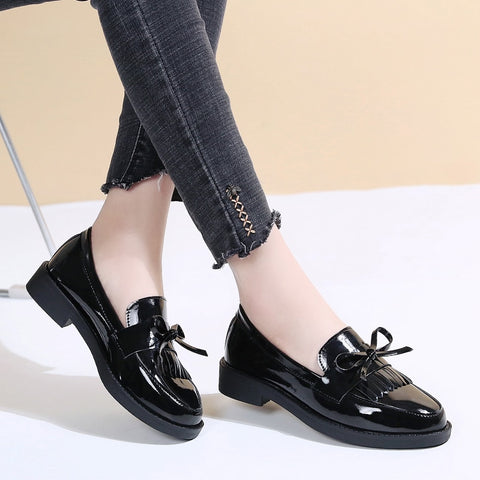 Women Loafers Platform Slip on Shoes British Tassel Casual Flats Shoes
