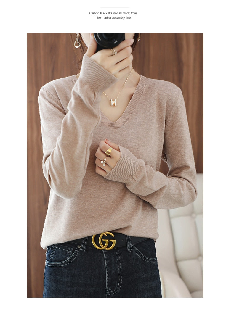 sweater V-neck pullover thin sweater loose version cardigan