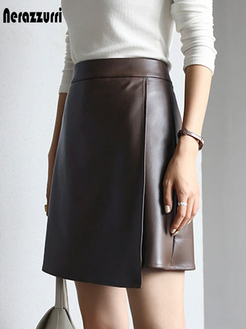skirts Women brown short leather skirt women soft light high waisted skirt