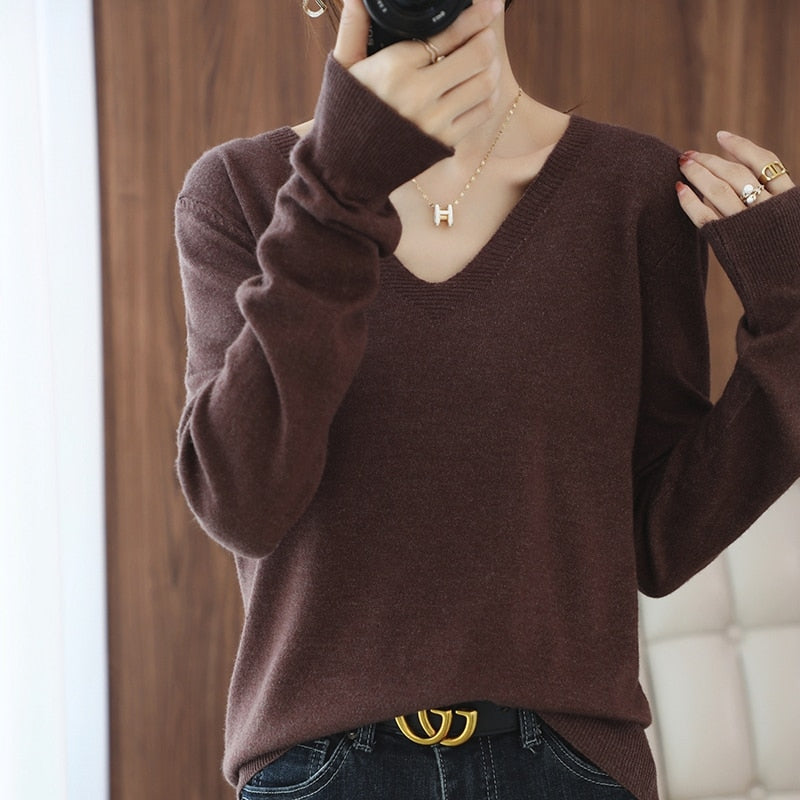 sweater V-neck pullover thin sweater loose version cardigan