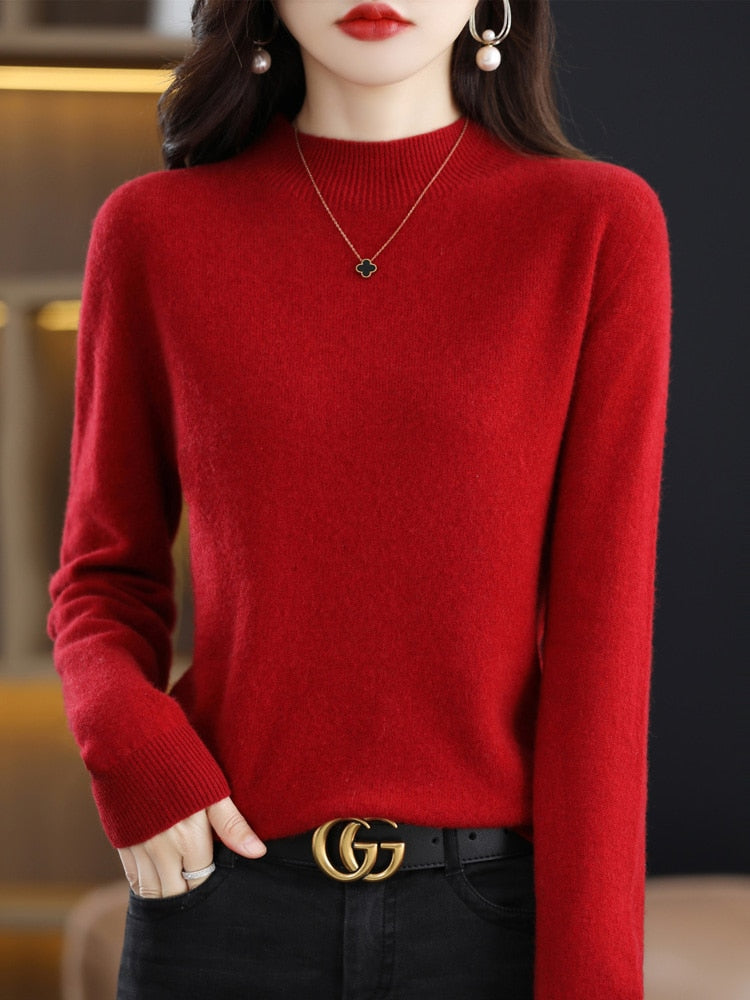 Seamless Half Turtleneck Knitted Sweater Women Long-Sleeved Sweater