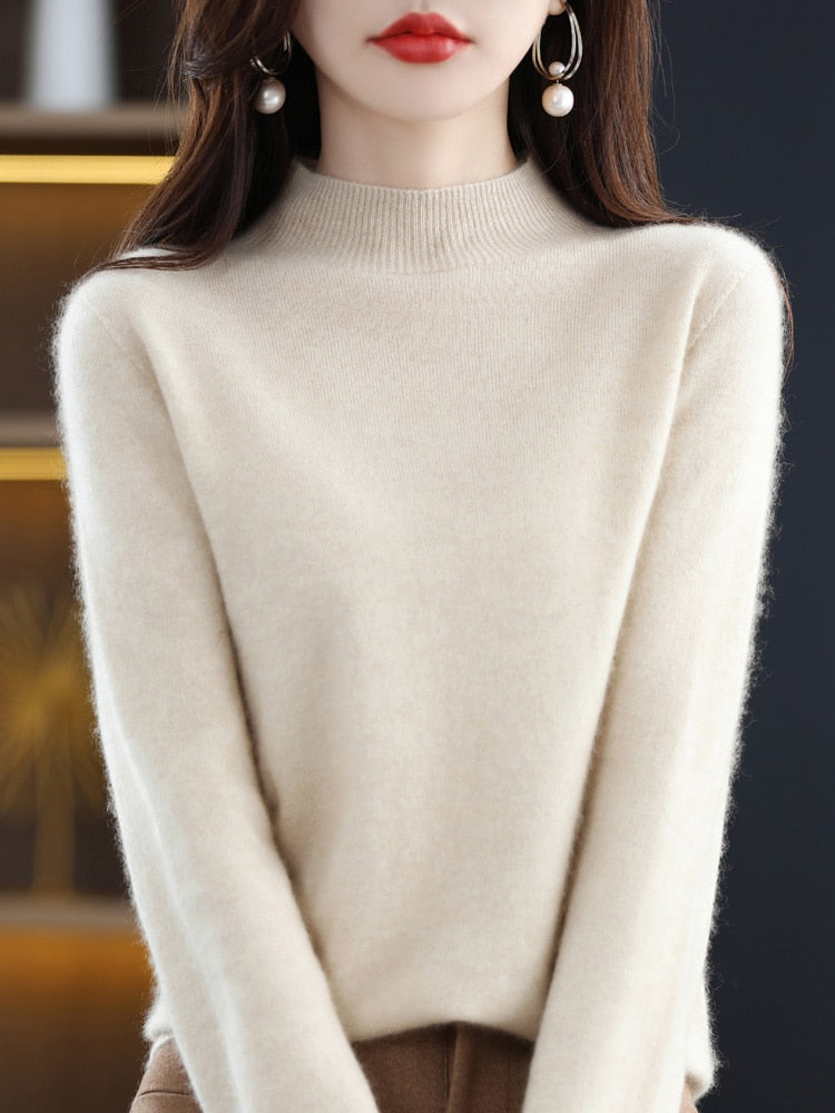 Seamless Half Turtleneck Knitted Sweater Women Long-Sleeved Sweater