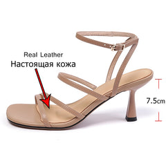 Women High Heel Sandals Shoes Square Thin Heels Toe Footwear