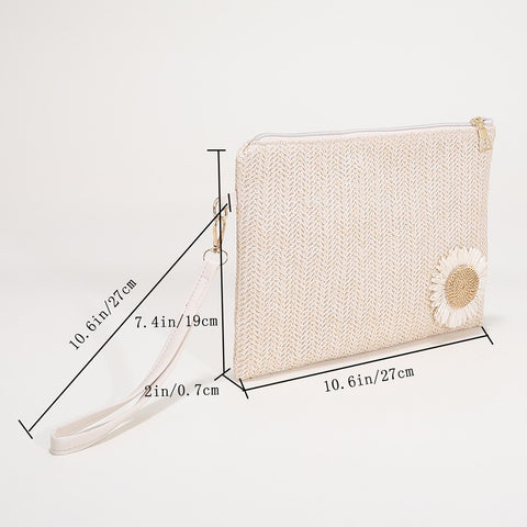 Handmade Woven Straw Crossbody Shoulder Bag Mini Mobile Phone Purse Coin Purse