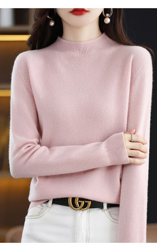 Seamless Half Turtleneck Knitted Sweater Women Long-Sleeved Sweater