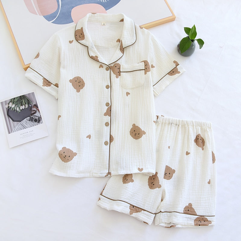 Pure Cotton Pajamas Set Sleepwear Short-Sleeved Suit Loungewear