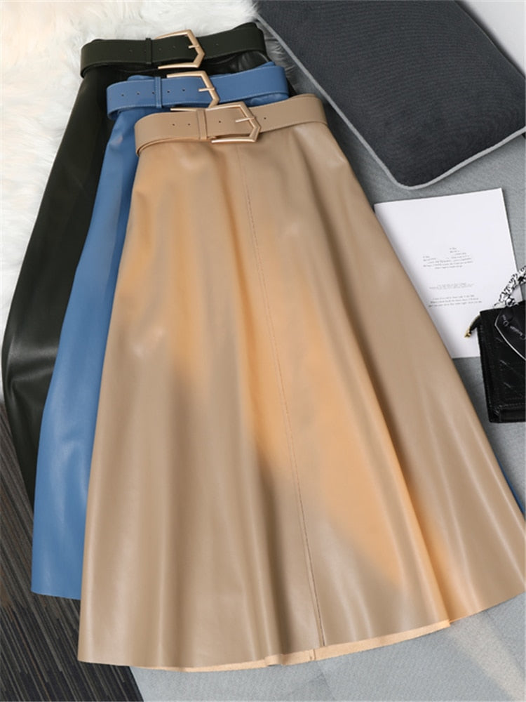 Long Skirts with Belted High Waist Umbrella Skirts Autumn Winter